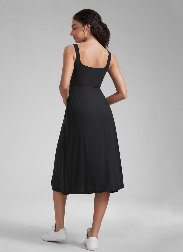 CRZ YOGA Womens Clouldweight Square Neck Pocket Sleeveless Midi Dress Black