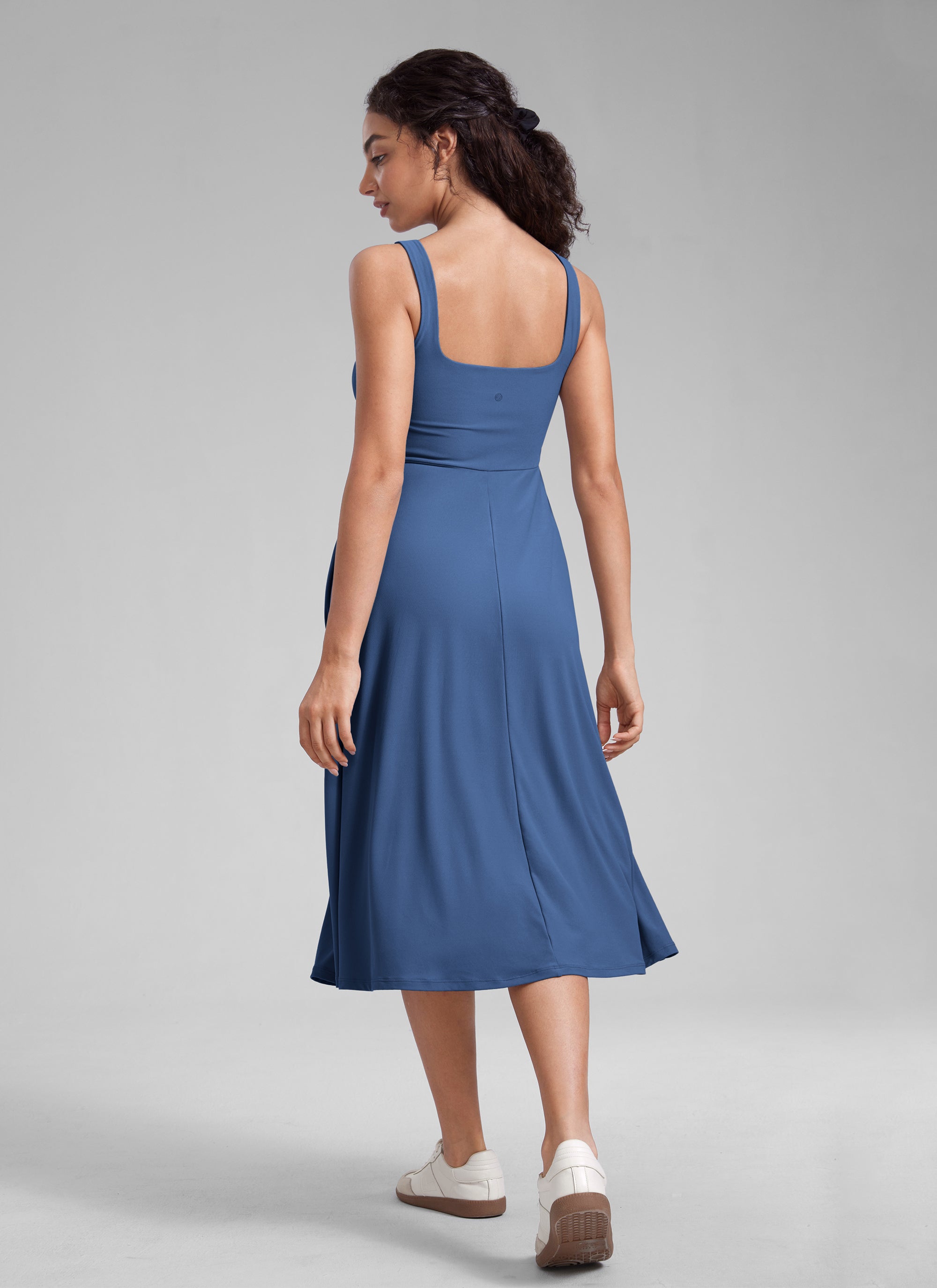 CRZ YOGA Womens Clouldweight Square Neck Pocket Sleeveless Midi Dress Pitch Blue