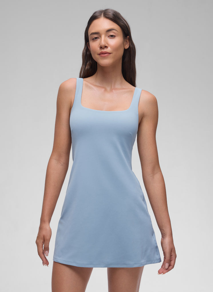 CRZ YOGA Women Butterluxe Square Neck Shelf Bra Tennis Dresses A line Black