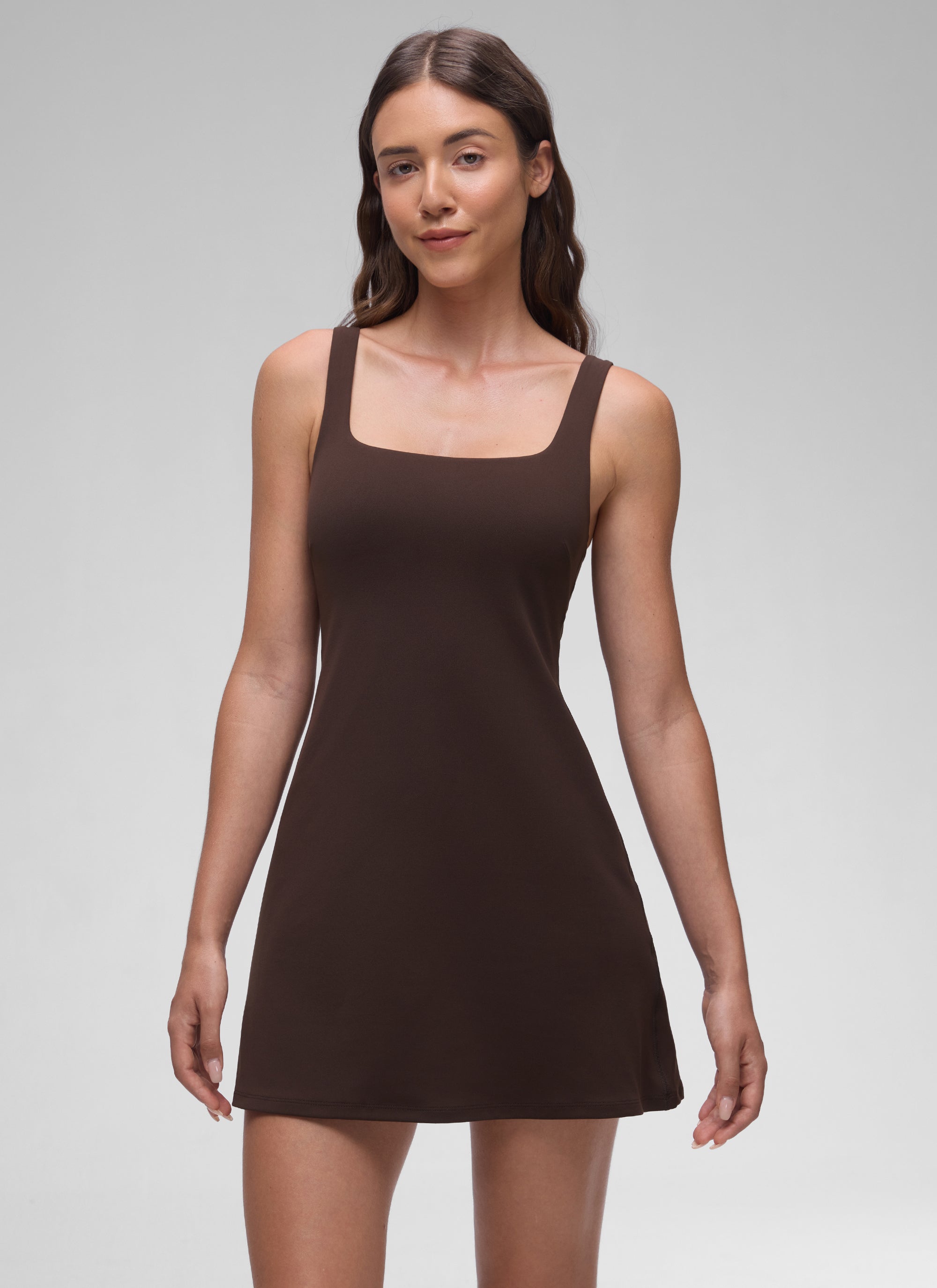 CRZ YOGA Women Butterluxe Square Neck Shelf Bra Tennis Dresses A line Cambric Blue