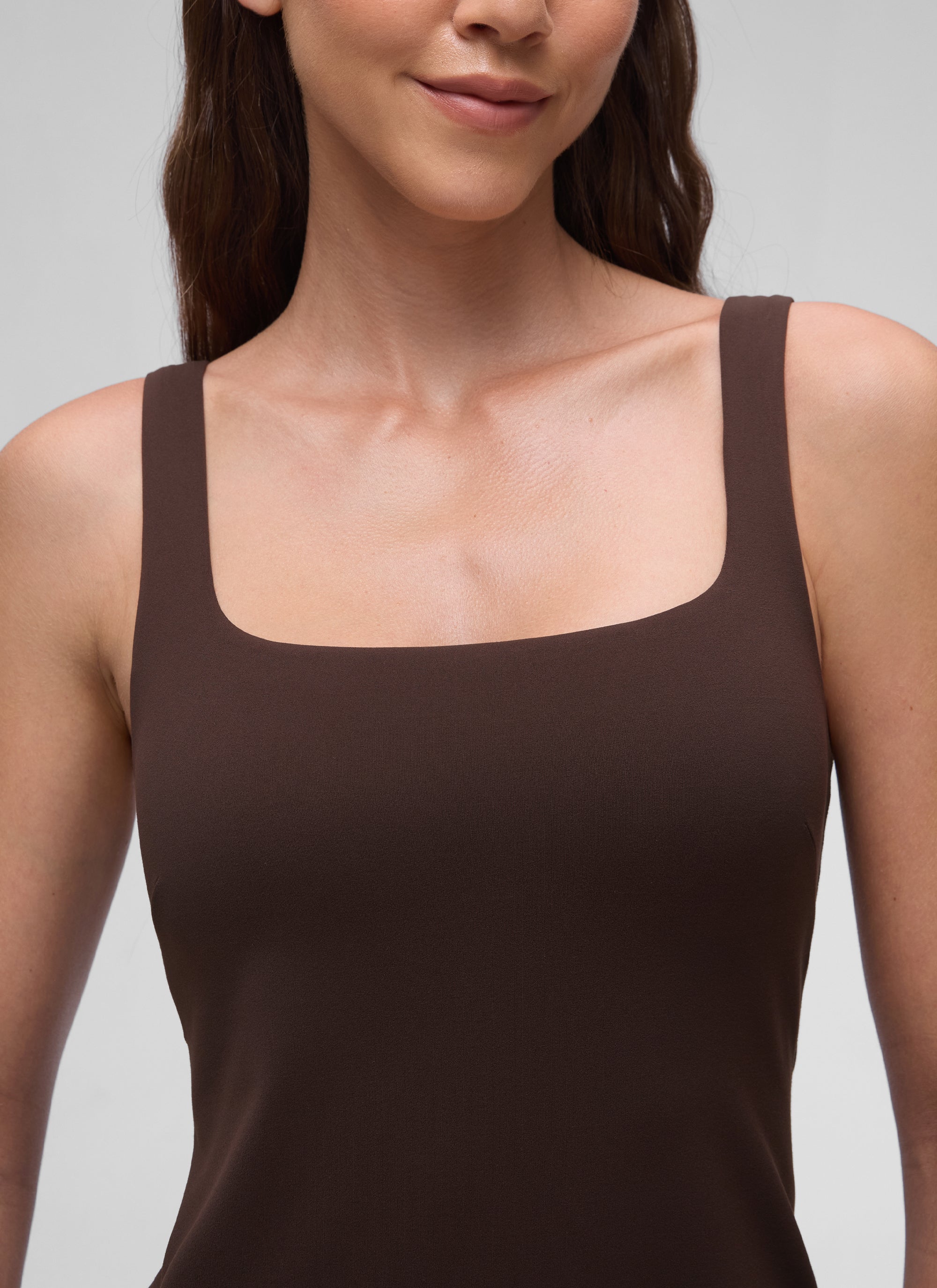 CRZ YOGA Women Butterluxe Square Neck Shelf Bra Tennis Dresses A line Hot Fudge Brown