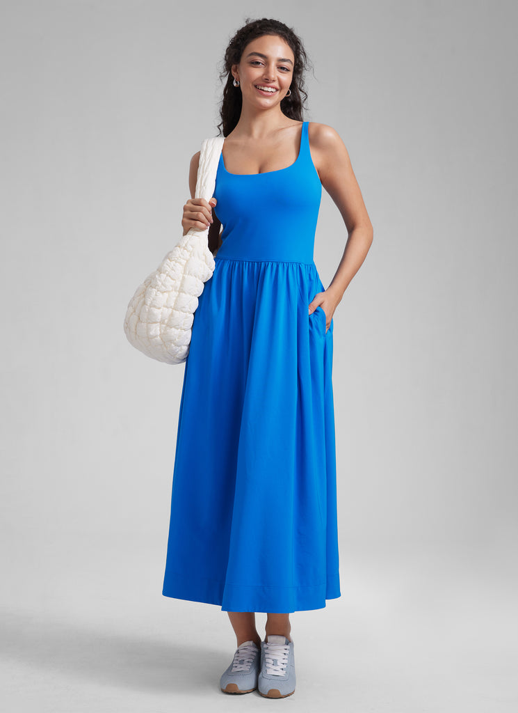 CRZ YOGA Women's Square Neck Pocket Sleeveless Maxi Padded Dress Grey Sage