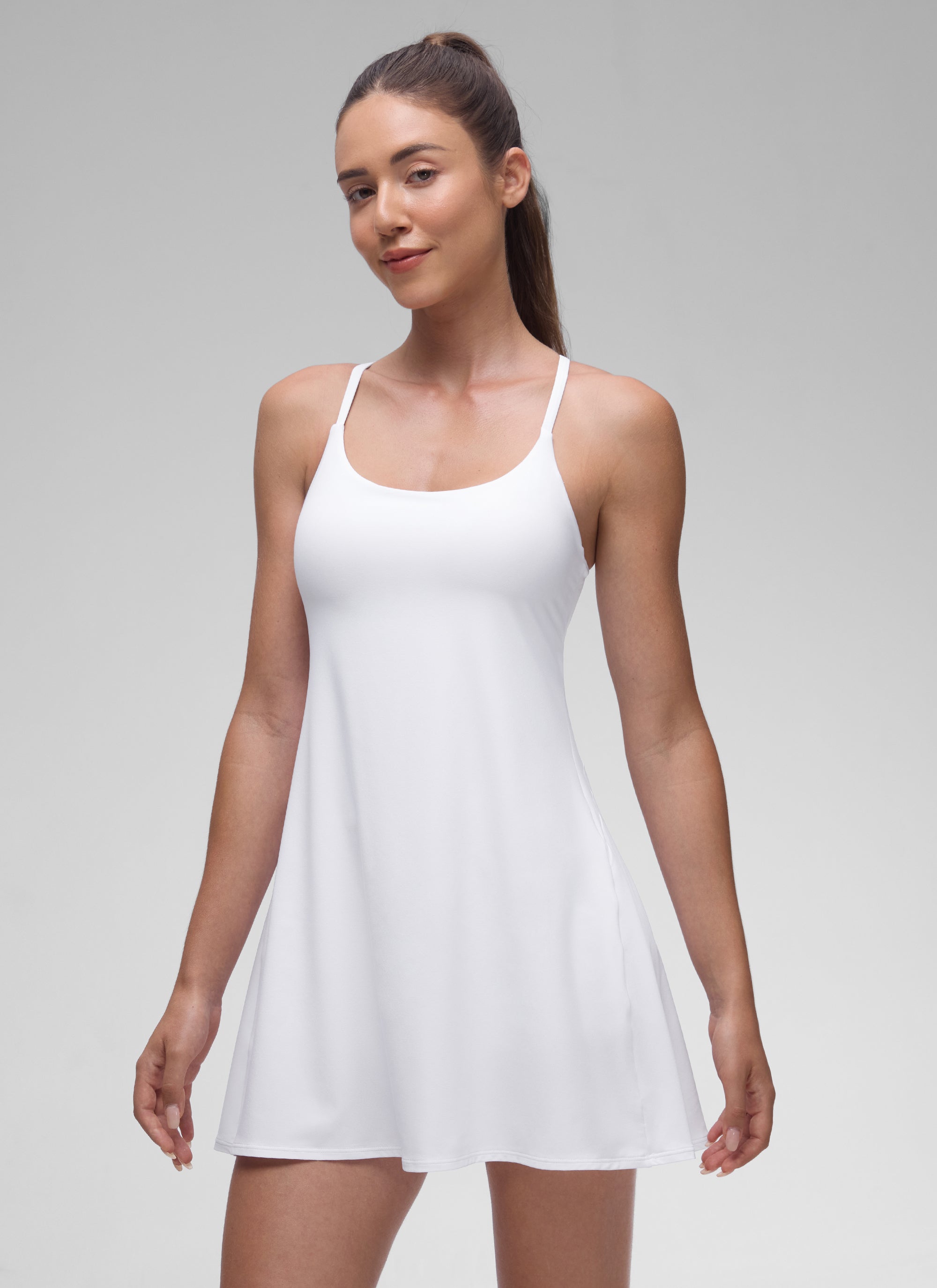 CRZ YOGA Women's Drapey Spaghetti Straps Tennis Built-in Bra Dress White