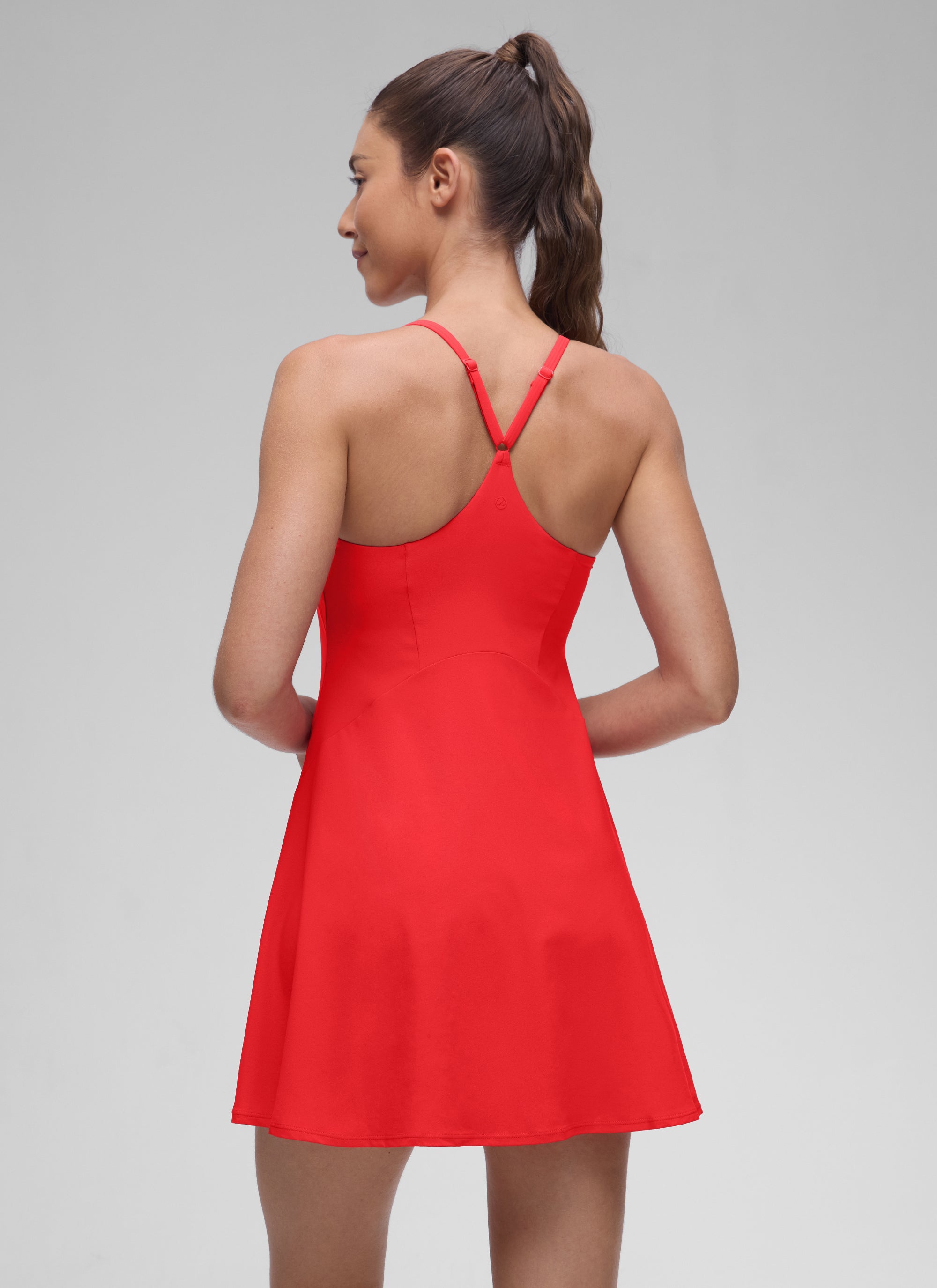 CRZ YOGA Women's Drapey Spaghetti Straps Tennis Built-in Bra Dress Deep Red