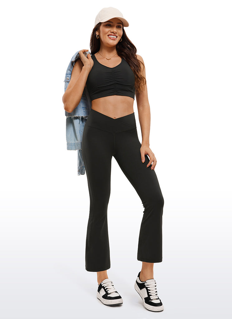 CRZ YOGA Womens Butterluxe Flare Leggings 25.6" - High Waist V Cross Black