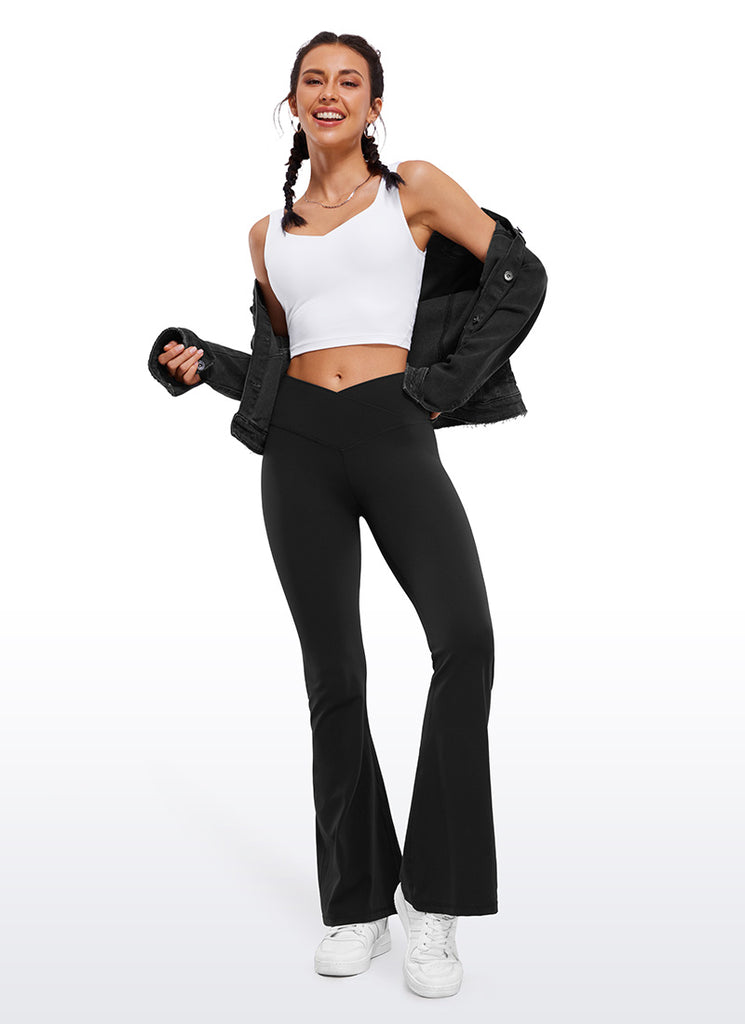 CRZ YOGA Women Butterluxe V Crossover High Waist Flare Leggings 31" Coffee Brown