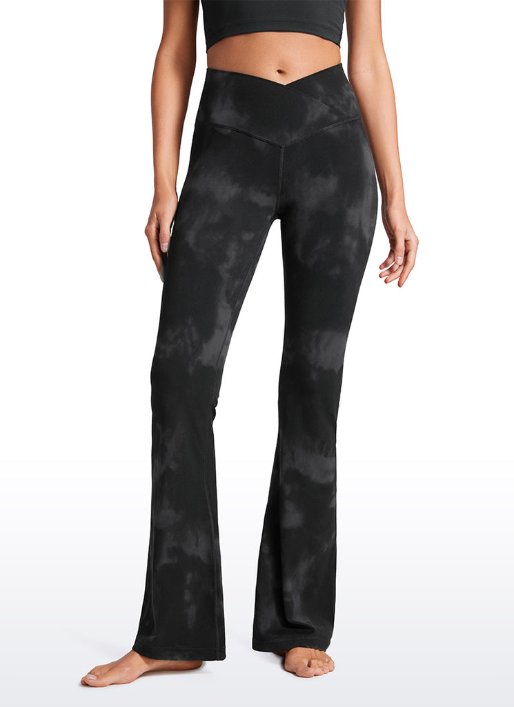 CRZ YOGA Women Butterluxe V Crossover High Waist Flare Leggings 31" Black Tie Dye Flowers