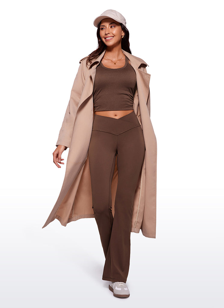 CRZ YOGA Women Butterluxe V Crossover High Waist Flare Leggings 31" Coffee Brown