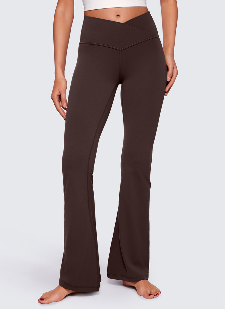 CRZ YOGA Women Butterluxe V Crossover High Waist Flare Leggings 31" Legend Green