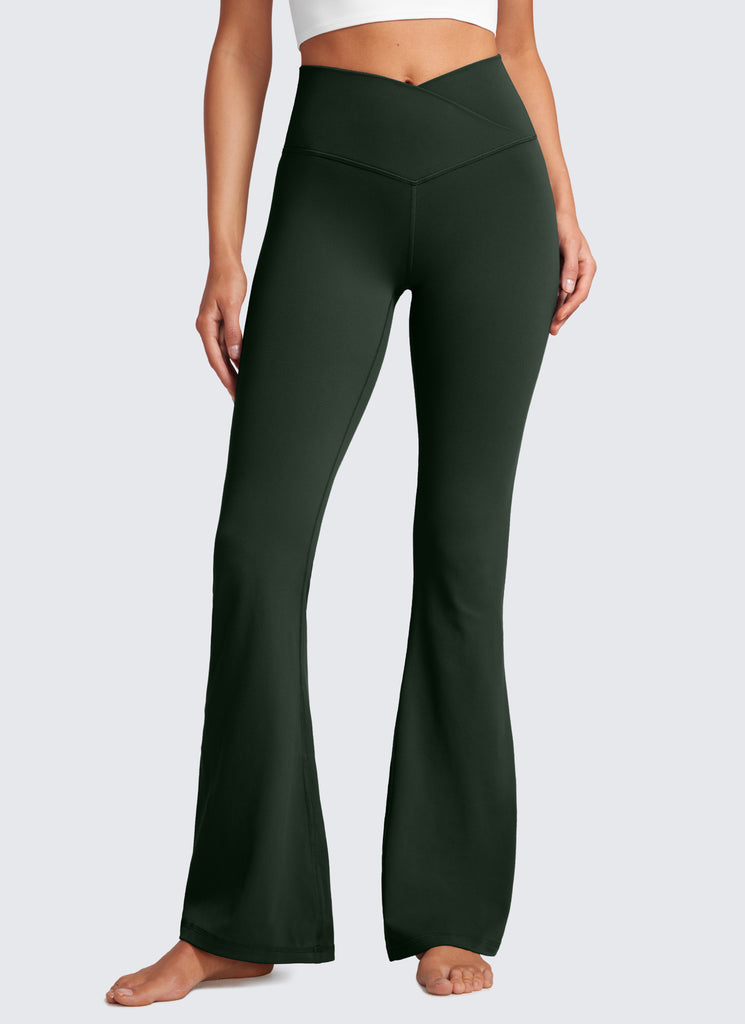 CRZ YOGA Women Butterluxe V Crossover High Waist Flare Leggings 31" Legend Green