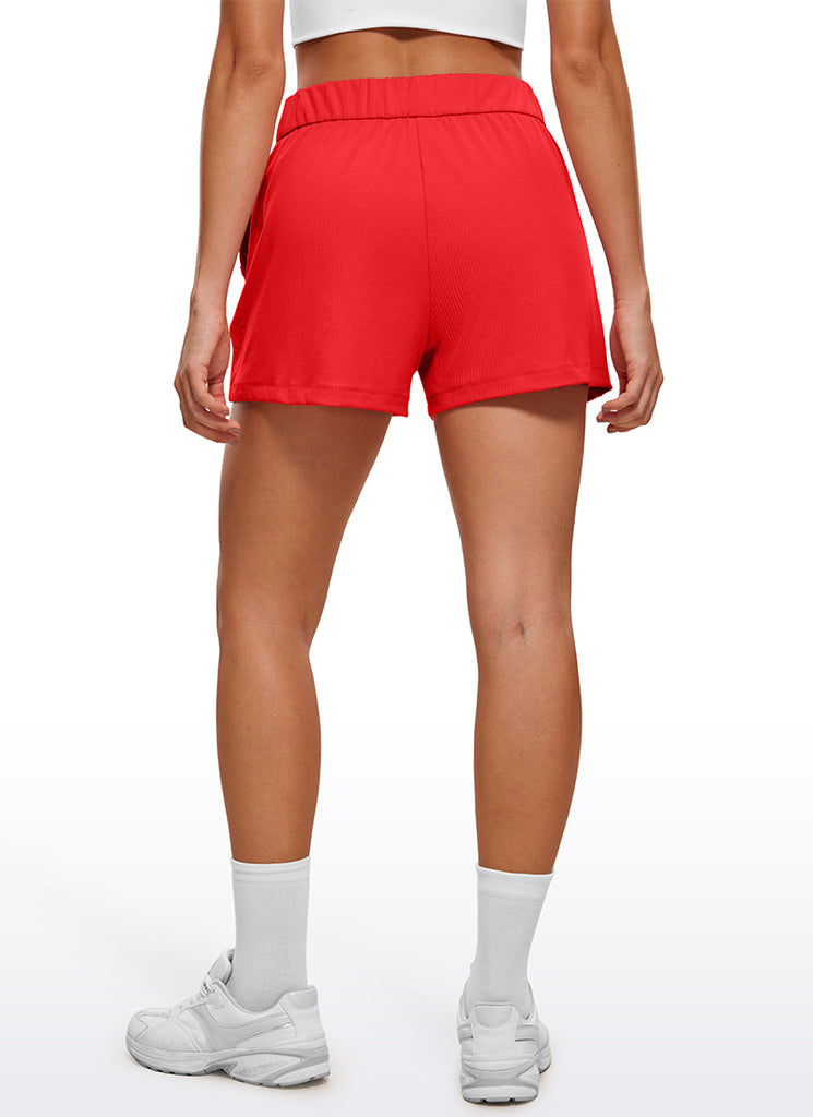 CRZ YOGA Women's Ribbed High Waisted Sweat Shorts 3'' Tan Milkshake