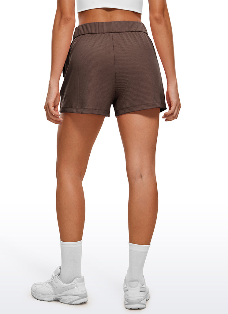 CRZ YOGA Women's Ribbed High Waisted Sweat Shorts 3'' Taupe