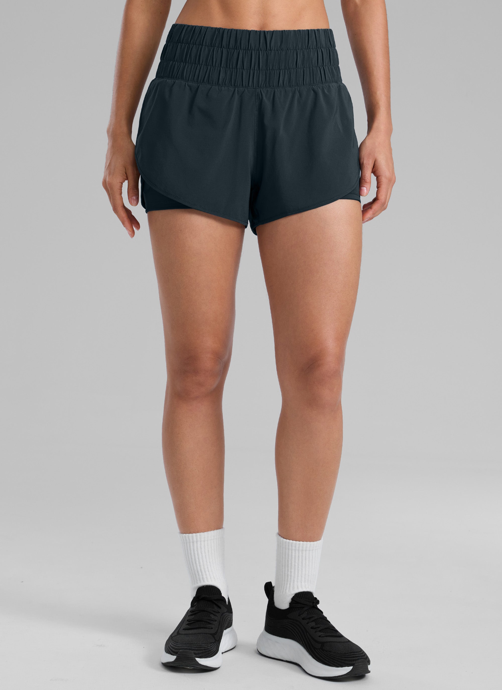 CRZ YOGA Women's Train High-Rise 2 in 1 Shorts with Pocket 3'' True Navy