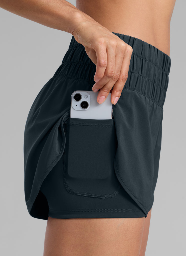 CRZ YOGA Women's Train High-Rise 2 in 1 Shorts with Pocket 3'' True Navy