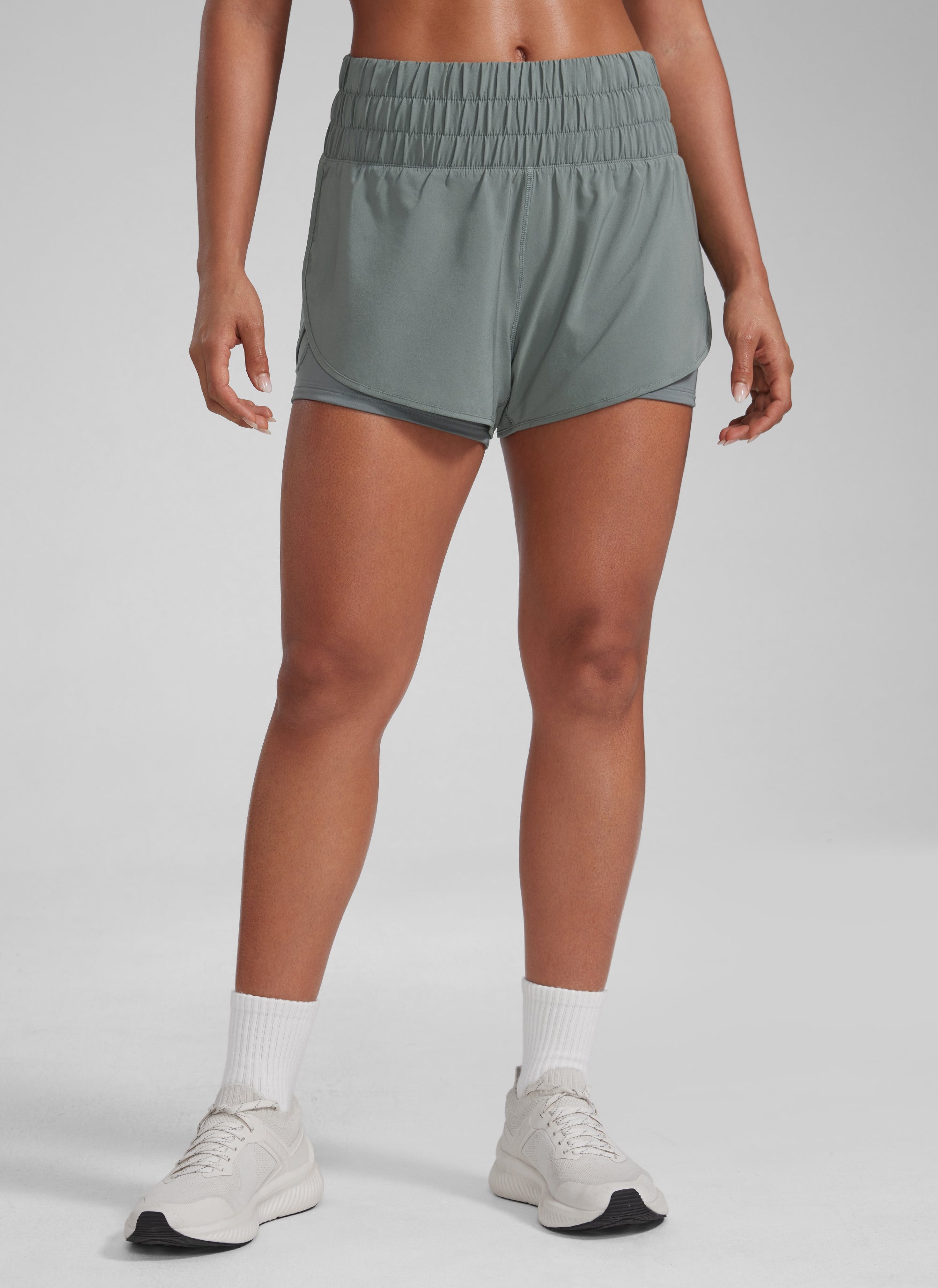 CRZ YOGA Women's Train High-Rise 2 in 1 Shorts with Pocket 3'' Grey Sage