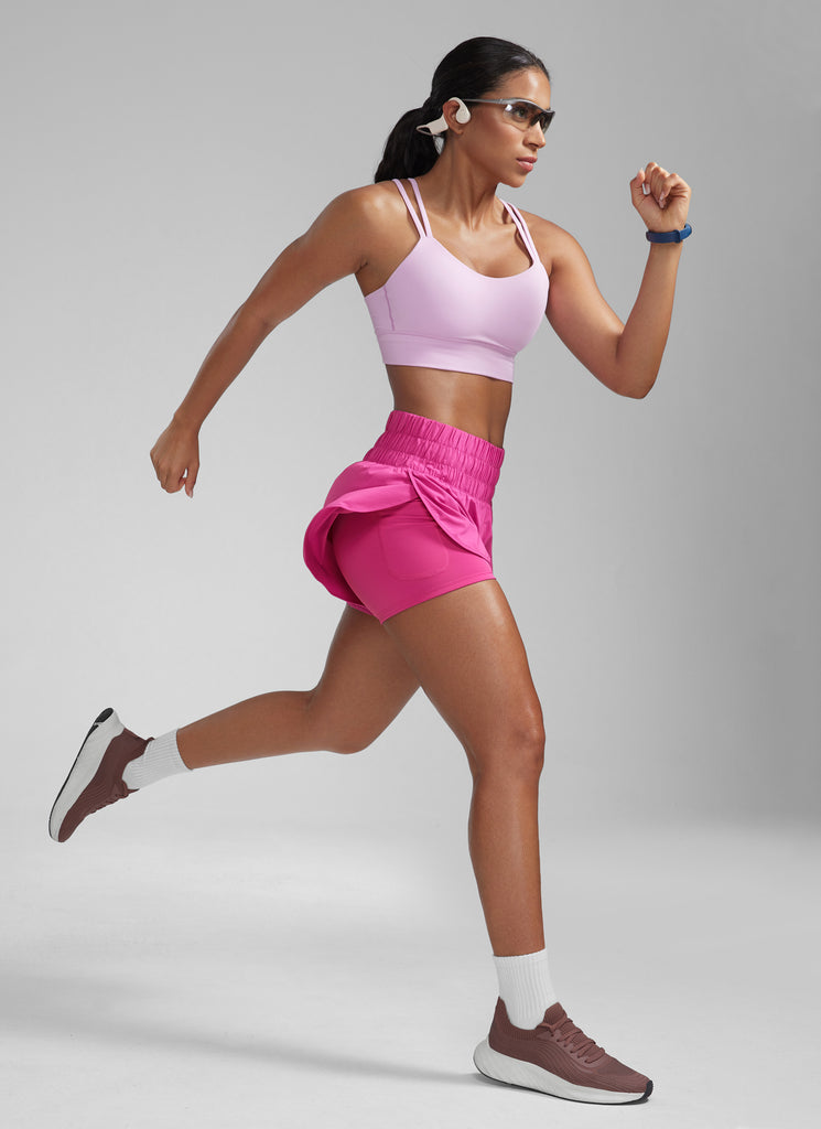 CRZ YOGA Women's Train High-Rise 2 in 1 Shorts with Pocket 3'' Hibiscus Purple