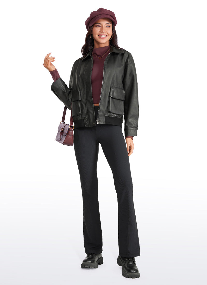 CRZ YOGA Womens Ribbed Pocket High Waist Bootcut  Flare Leggings 31