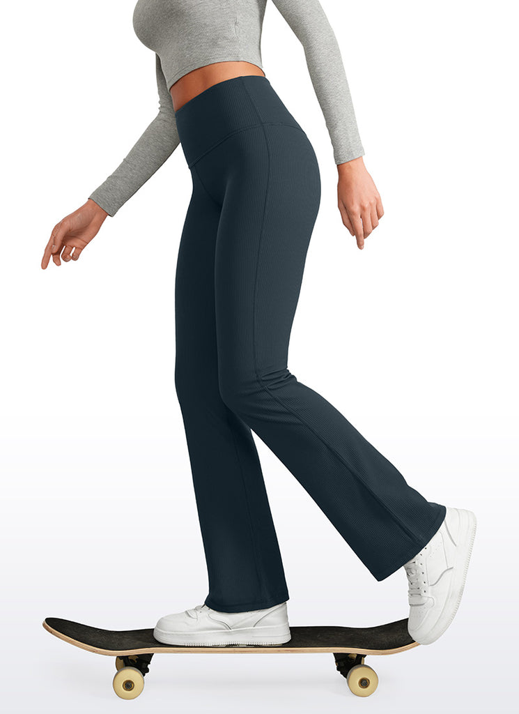 CRZ YOGA Womens Ribbed Pocket High Waist Bootcut  Flare Leggings 31" True Navy