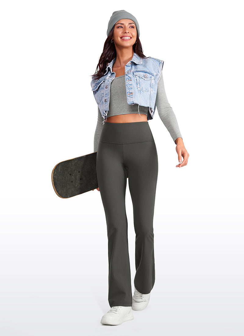 CRZ YOGA Womens Ribbed Pocket High Waist Bootcut  Flare Leggings 31
