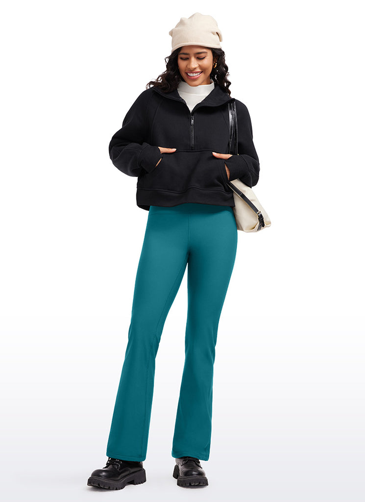 CRZ YOGA Womens Fleece Lined Flare Leggings 31" Green Jade