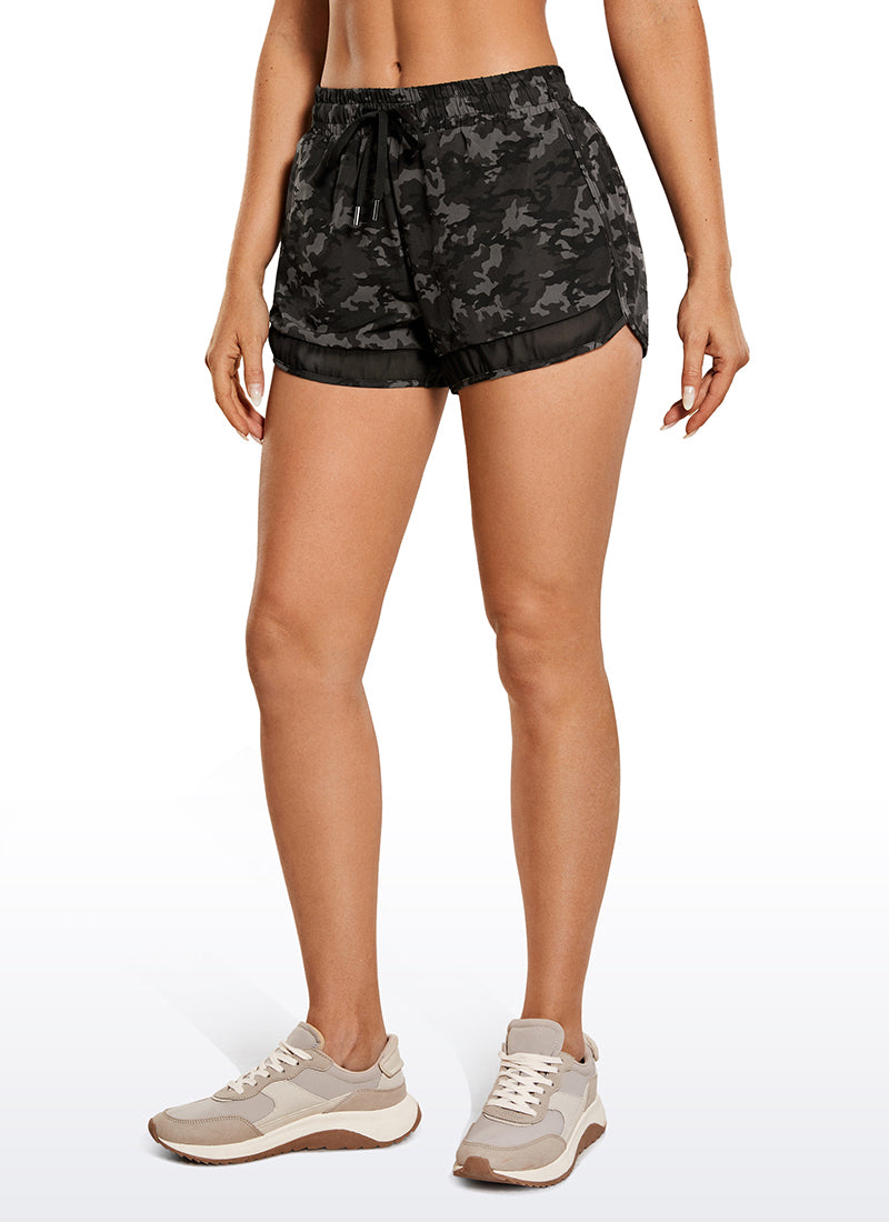 CRZ YOGA Women's Run Feathery-Fit Mid-Rise Lined Shorts Zip Pocket 3'' Camo Multi 1