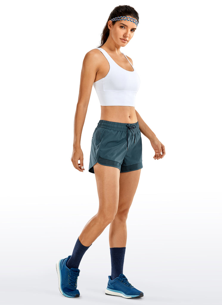 CRZ YOGA Women's Run Feathery-Fit Mid-Rise Lined Shorts Zip Pocket 3'' Coconut milk White