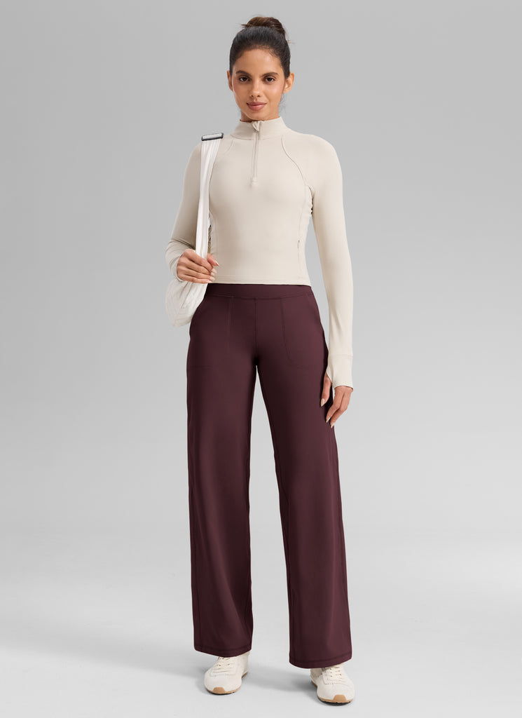 CRZ YOGA Women's Butterlift High Waisted Wide Leg Pants with Pockets Olive Green