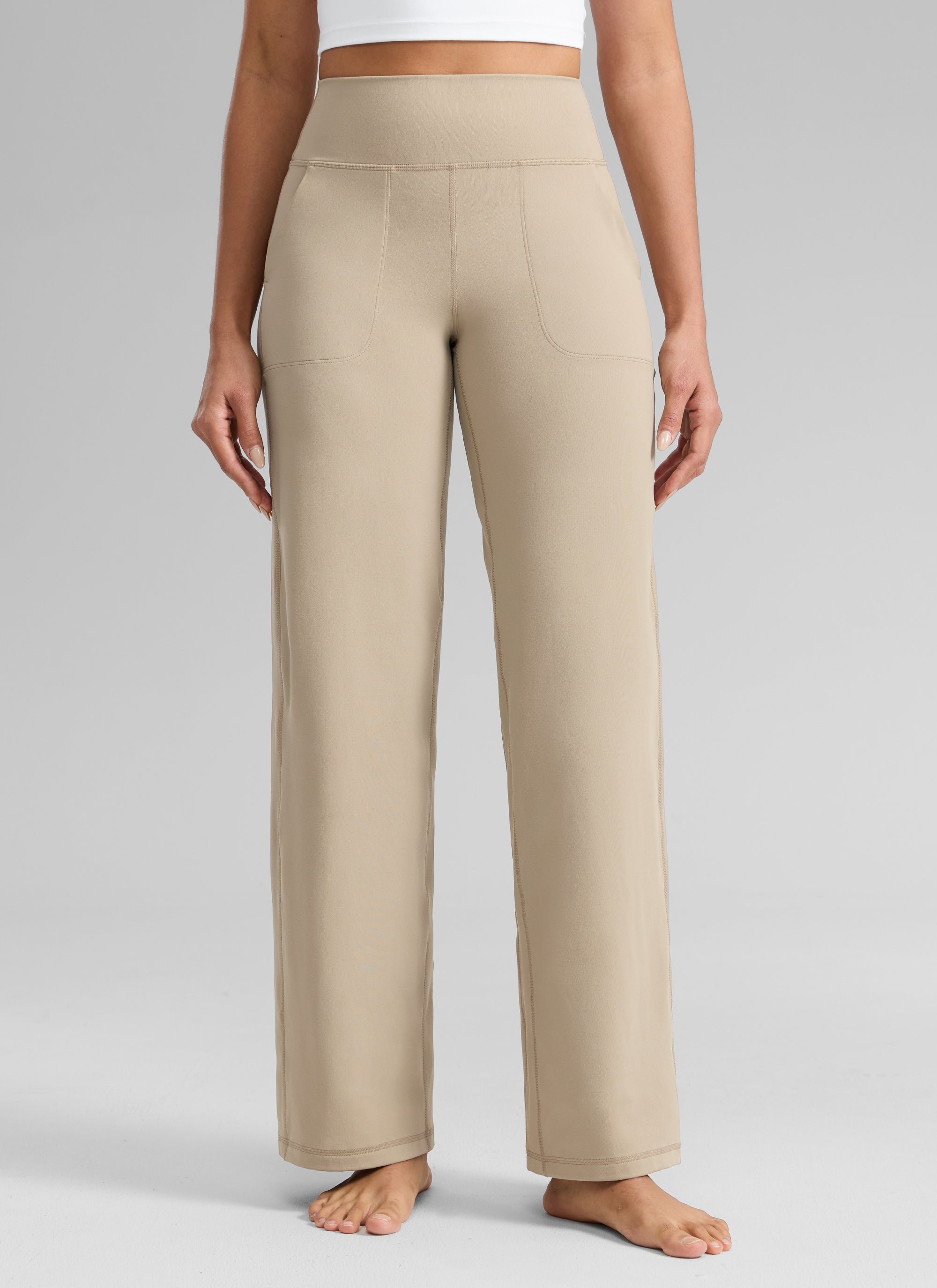 CRZ YOGA Women's Butterlift High Waisted Wide Leg Pants with Pockets Oak