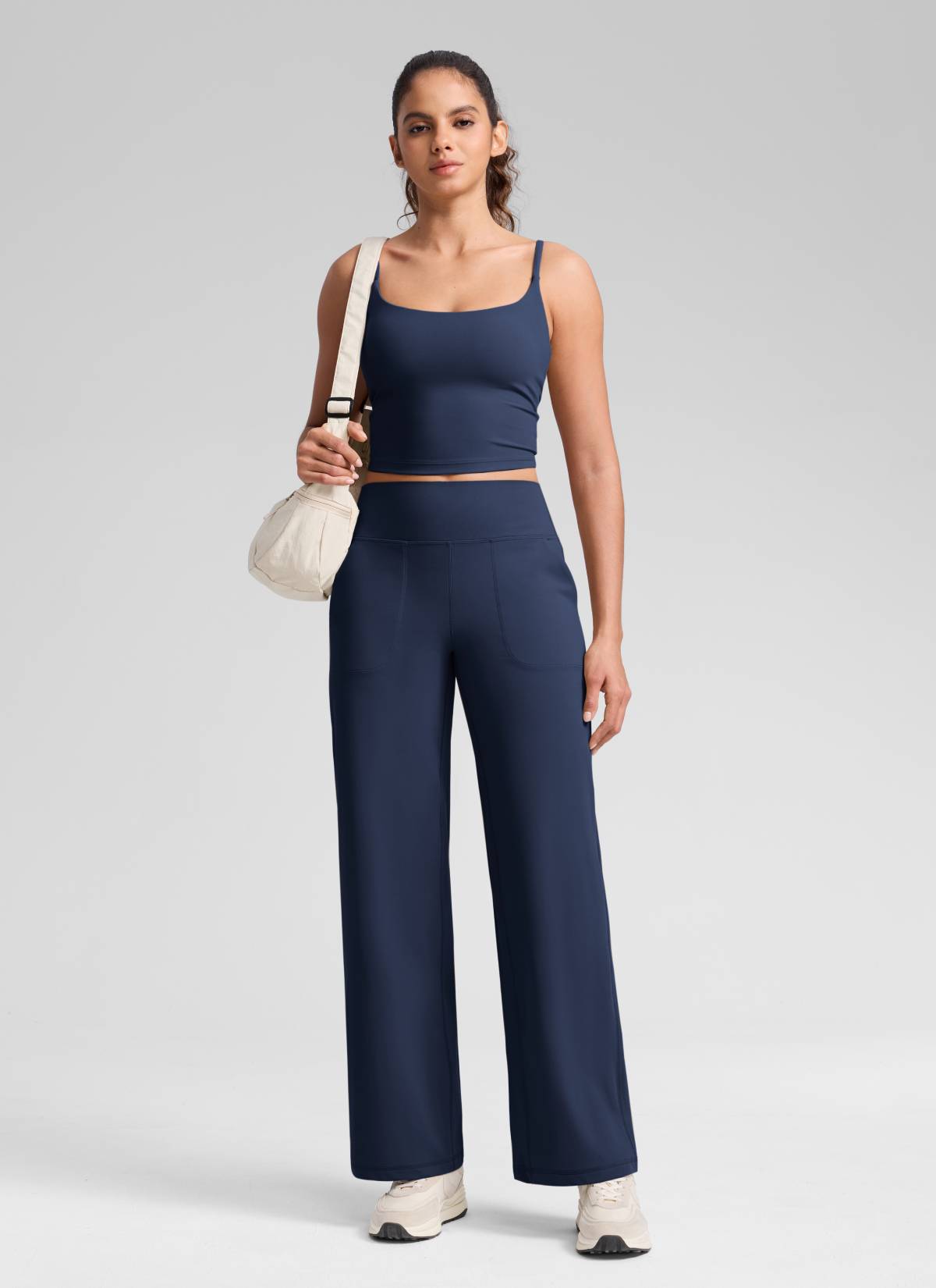 CRZ YOGA Women's Butterlift High Waisted Wide Leg Pants with Pockets Club Blue