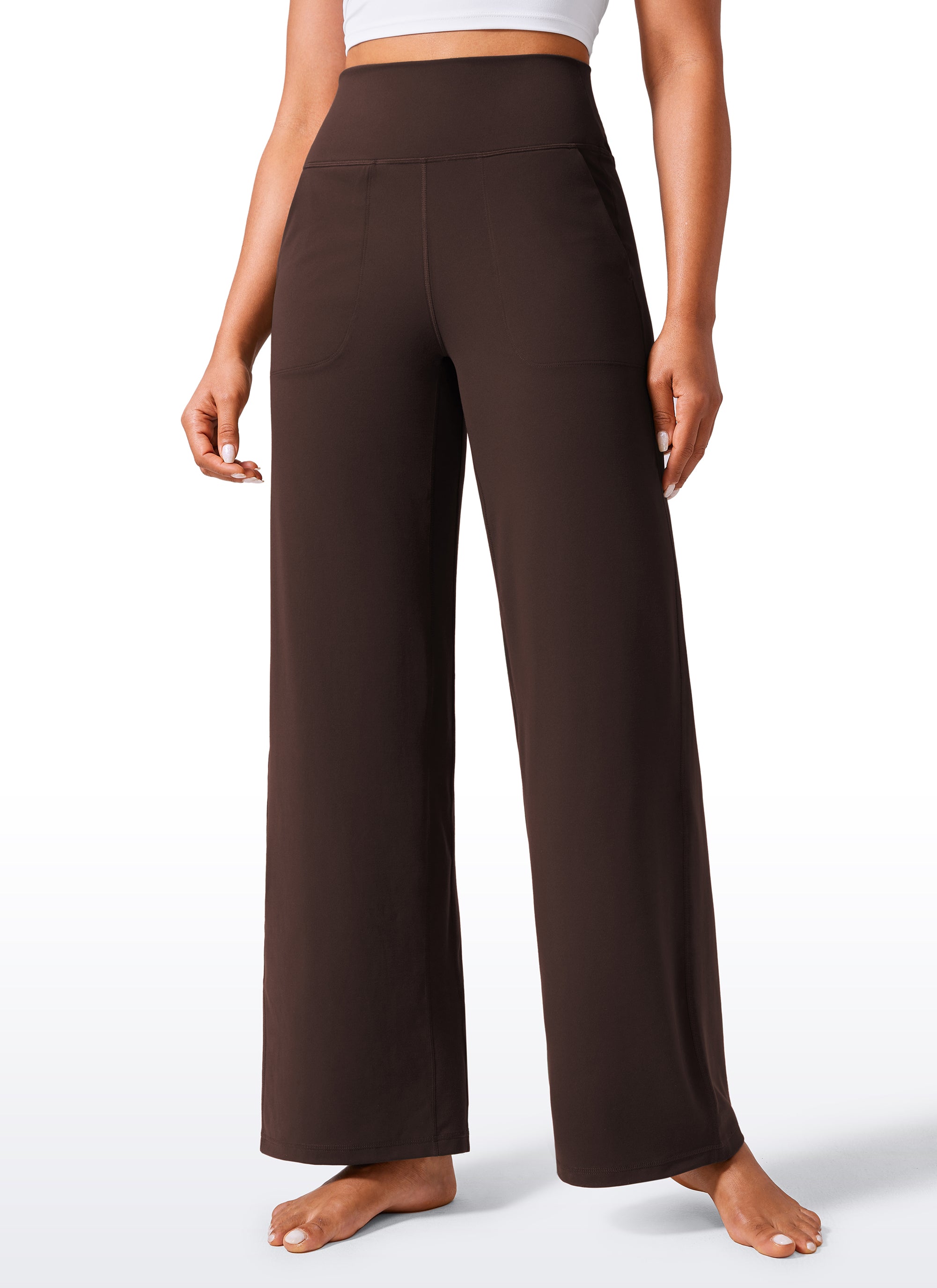 CRZ YOGA Women's Butterlift High Waisted Wide Leg Pants with Pockets Hot Fudge Brown