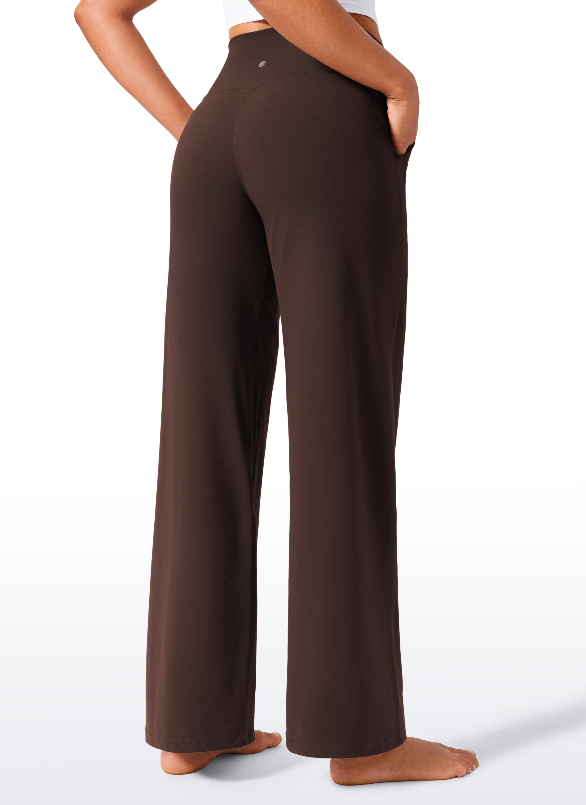 CRZ YOGA Women's Butterlift High Waisted Wide Leg Pants with Pockets Hot Fudge Brown