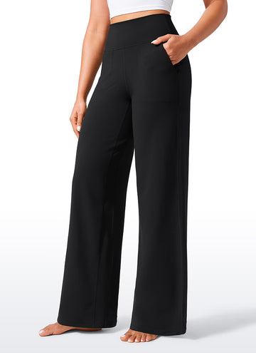 CRZ YOGA Women's Butterlift High Waisted Wide Leg Pants with Pockets 33" Black