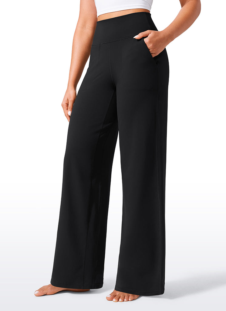 CRZ YOGA Women's Butterlift High Waisted Wide Leg Pants with Pockets 33" Black