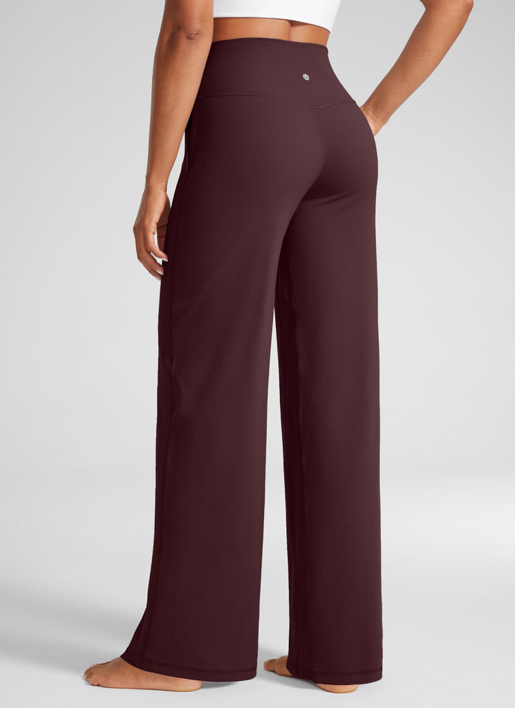 CRZ YOGA Women's Butterlift High Waisted Wide Leg Pants with Pockets 33" Ripe Plum