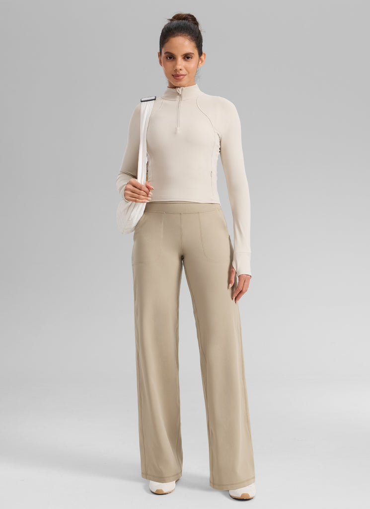 CRZ YOGA Women's Butterlift High Waisted Wide Leg Pants with Pockets 33" Oak