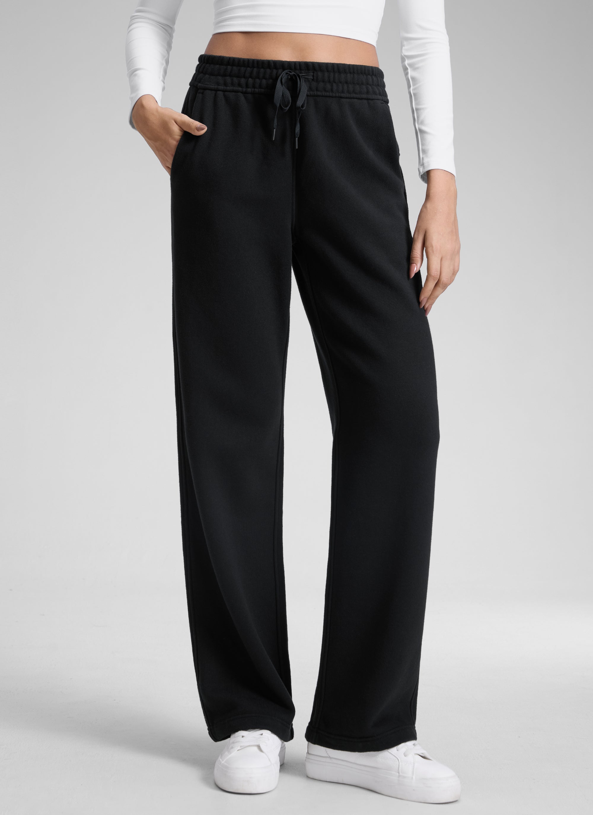 CRZ YOGA Womens Cotton Fleece Lined Straight Leg Lounge