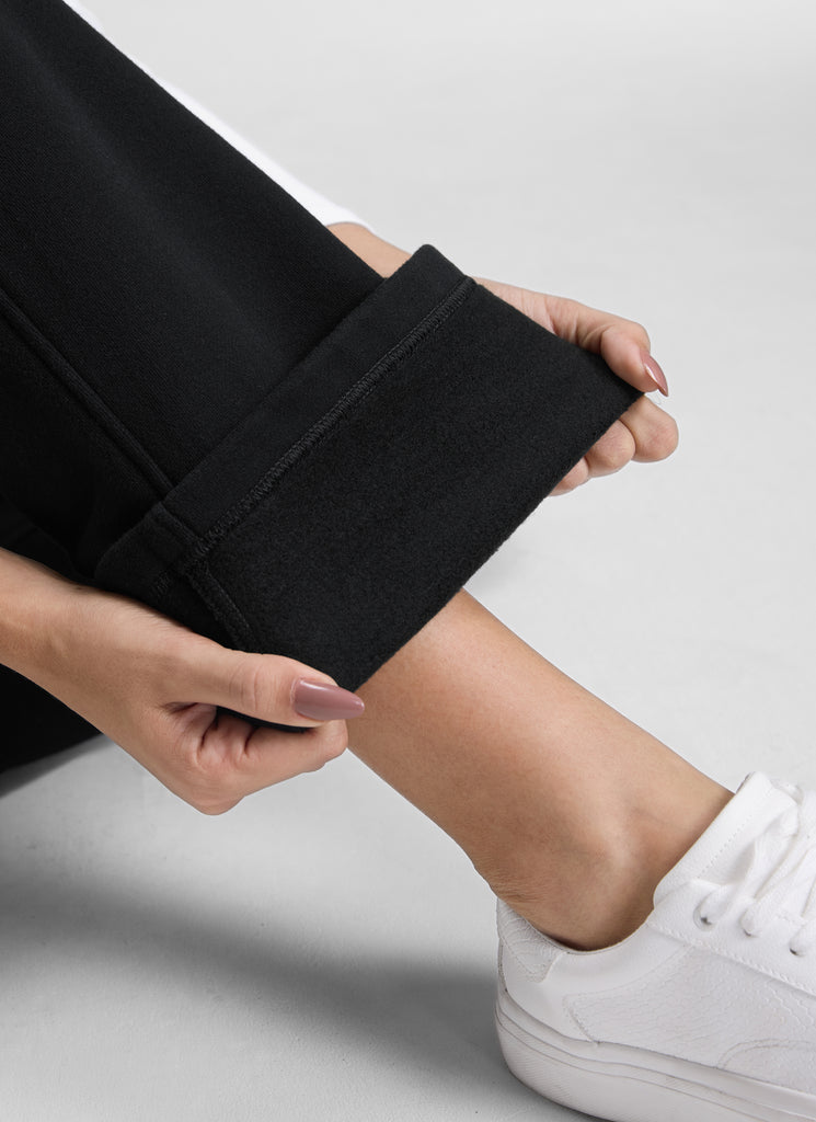 CRZ YOGA Womens Cotton Fleece Lined Straight Leg Lounge Sweatpants30'' Black