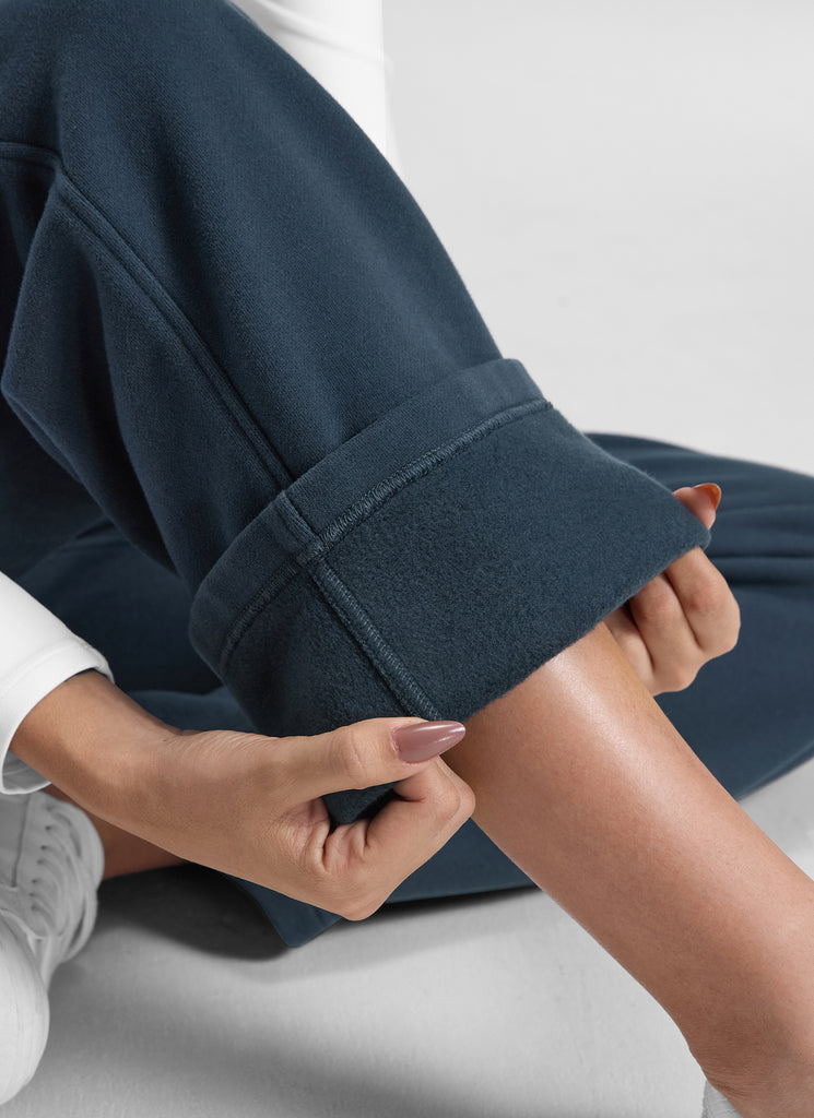 CRZ YOGA Womens Cotton Fleece Lined Straight Leg Lounge Sweatpants30'' Ink Blue