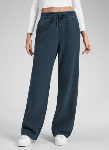 CRZ YOGA Womens Cotton Fleece Lined Straight Leg Lounge Sweatpants30'' Ink Blue