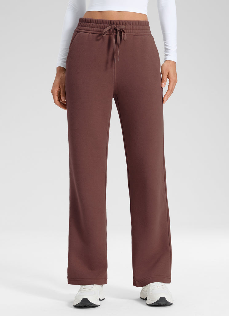 CRZ YOGA Womens Cotton Fleece Lined Straight Leg Lounge Sweatpants30'' Taupe