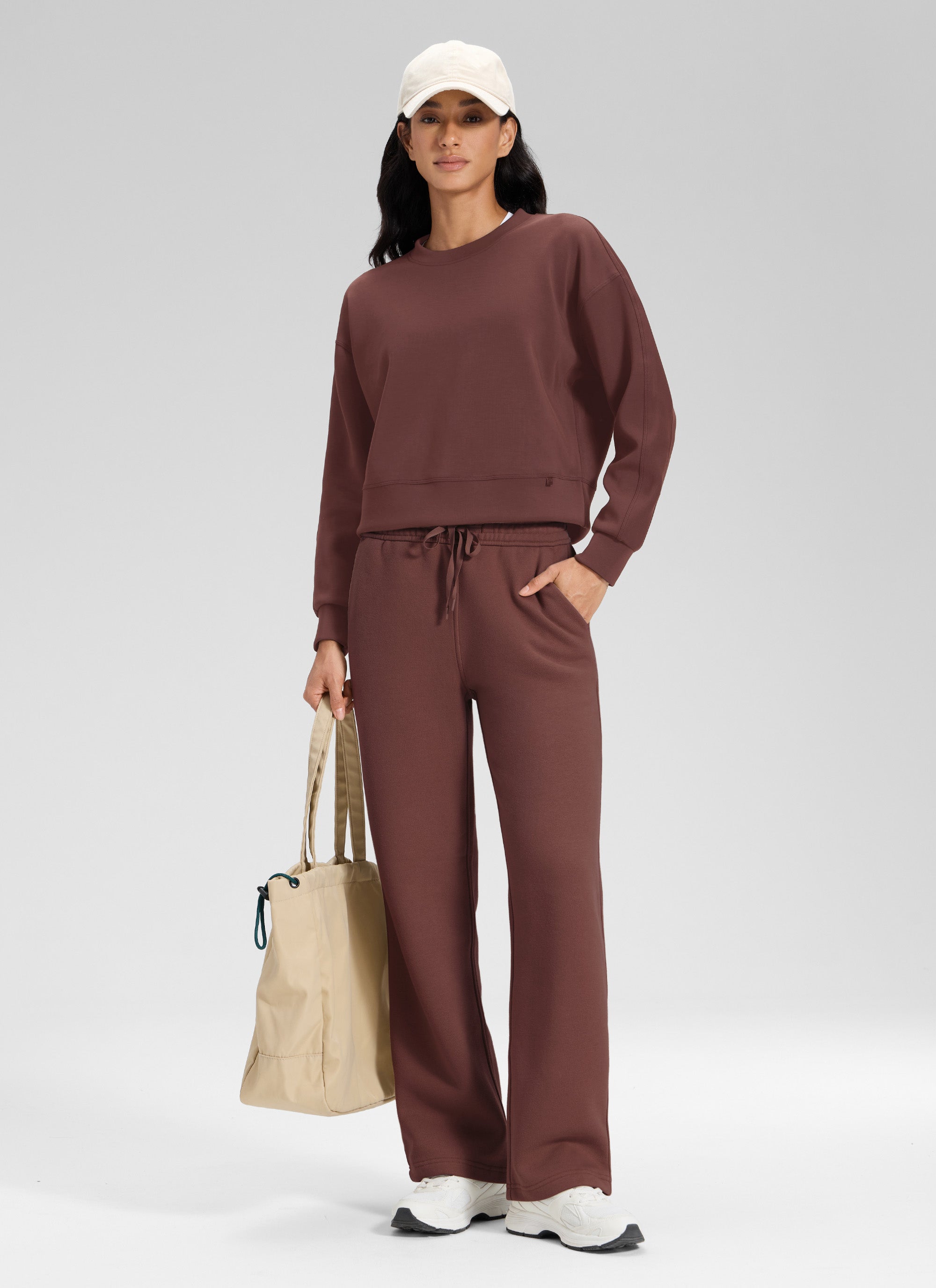 CRZ YOGA Womens Cotton Fleece Lined Straight Leg Lounge