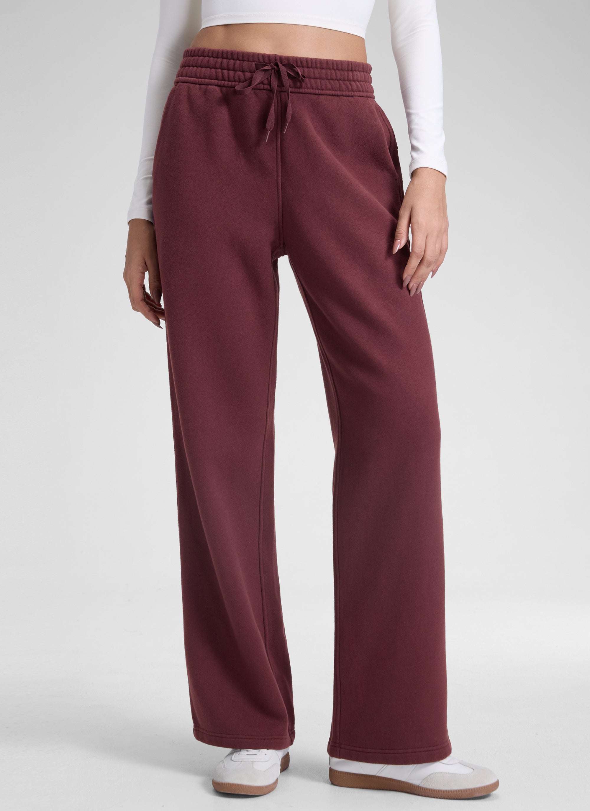CRZ YOGA Womens Cotton Fleece Lined Straight Leg Lounge