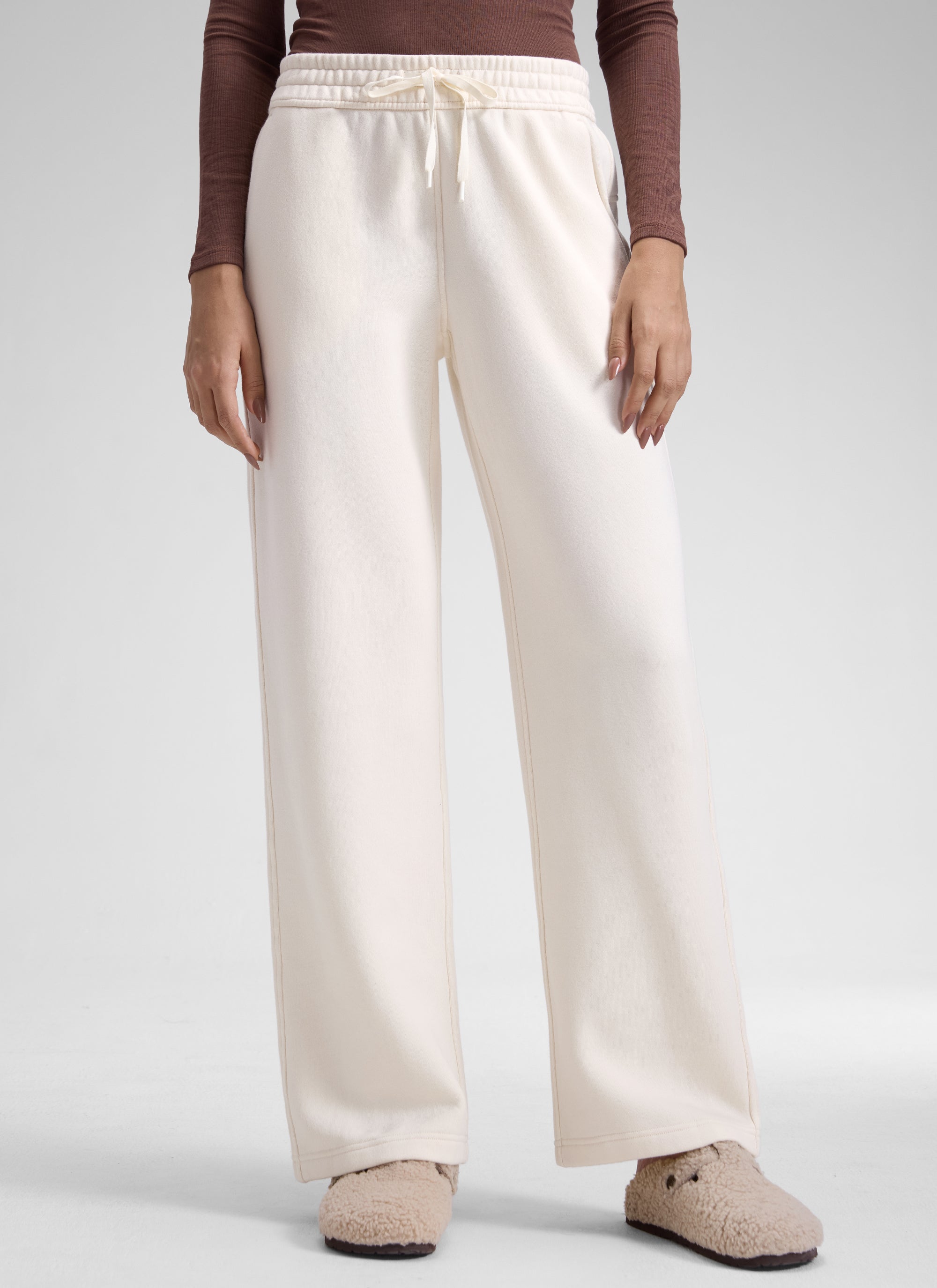 CRZ YOGA Womens Cotton Fleece Lined Straight Leg Lounge