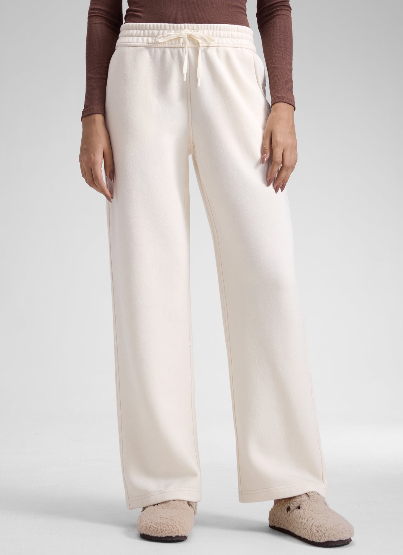 CRZ YOGA Womens Cotton Fleece Lined Straight Leg Lounge