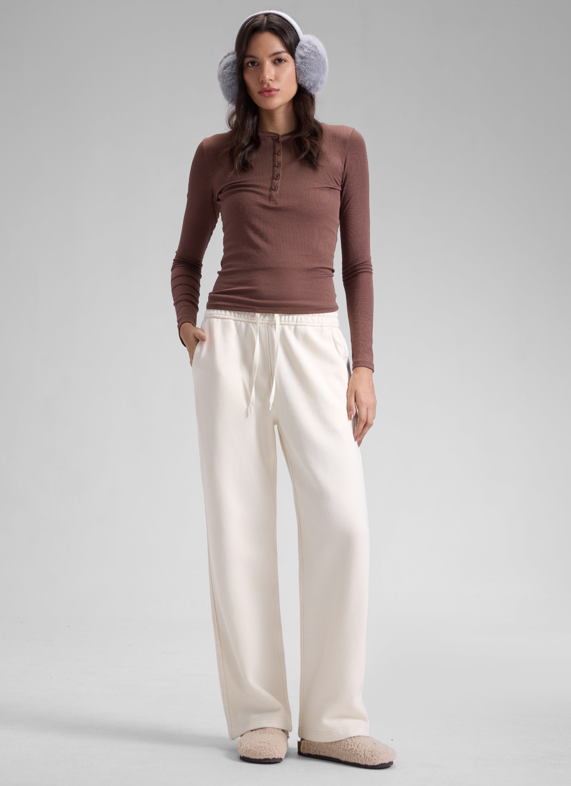 CRZ YOGA Womens Cotton Fleece Lined Straight Leg Lounge
