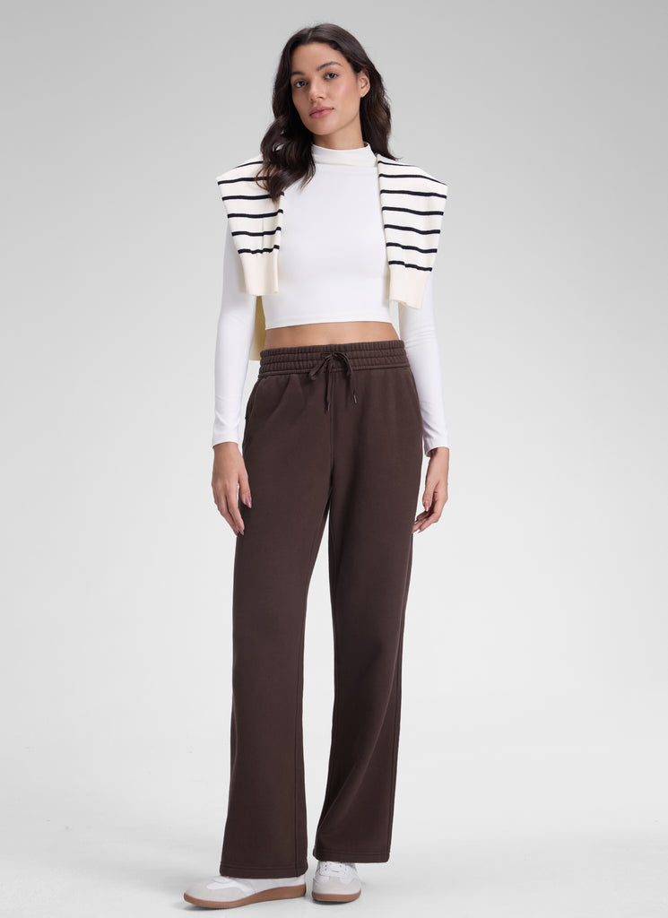 CRZ YOGA Womens Cotton Fleece Lined Straight Leg Lounge Sweatpants30'' Hot Fudge Brown