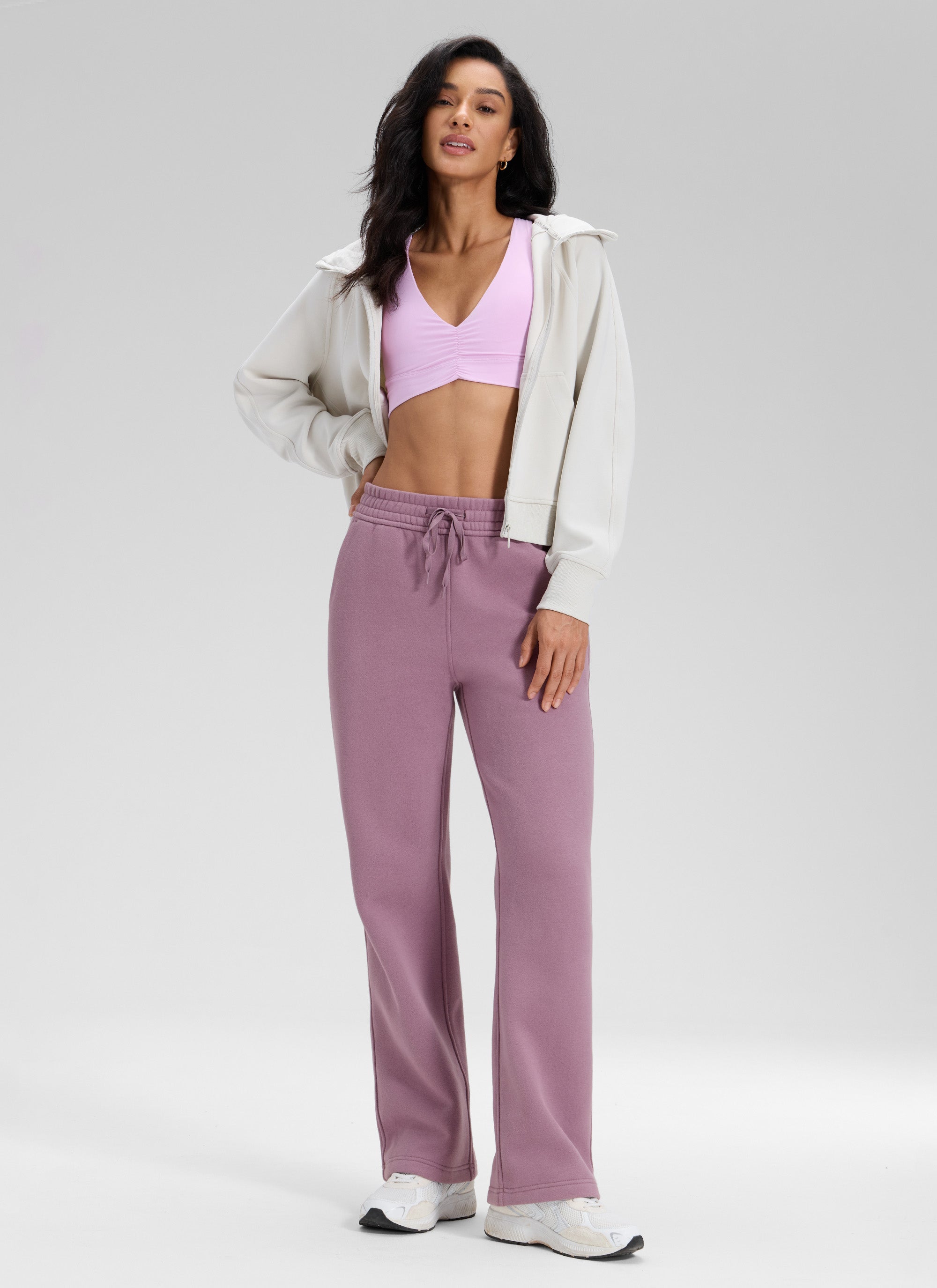 CRZ YOGA Womens Cotton Fleece Lined Straight Leg Lounge