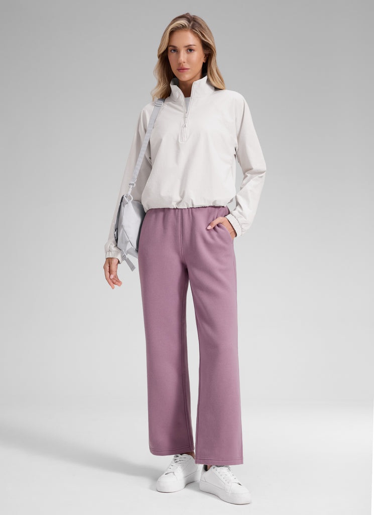 CRZ YOGA Women's Cotton Fleece Lined Casual Straight Leg Pant 28'' Grey Sage