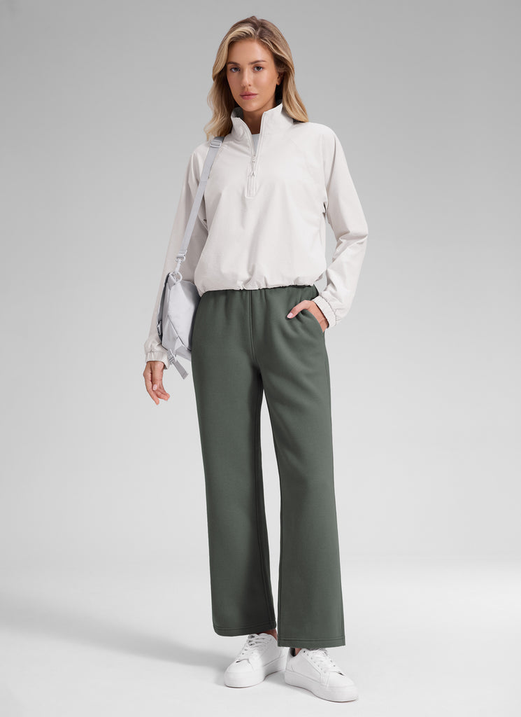 CRZ YOGA Women's Cotton Fleece Lined Casual Straight Leg Pant 28'' Milky White