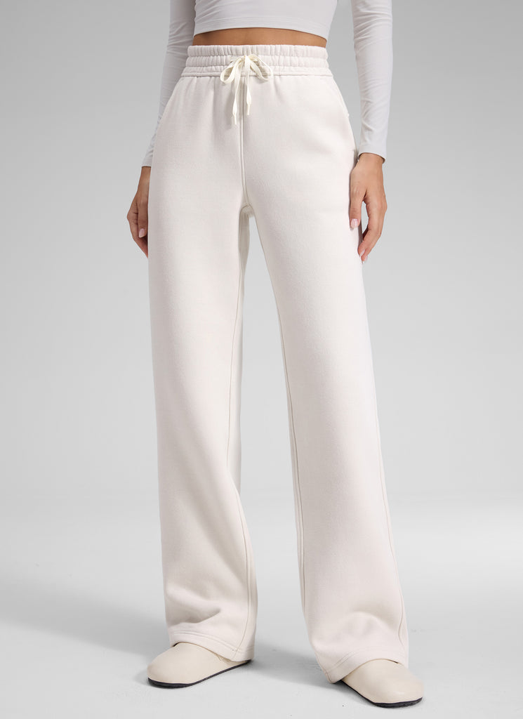 CRZ YOGA Women's Cotton Fleece Lined Casual Straight Leg Pant 32'' Hot Fudge Brown